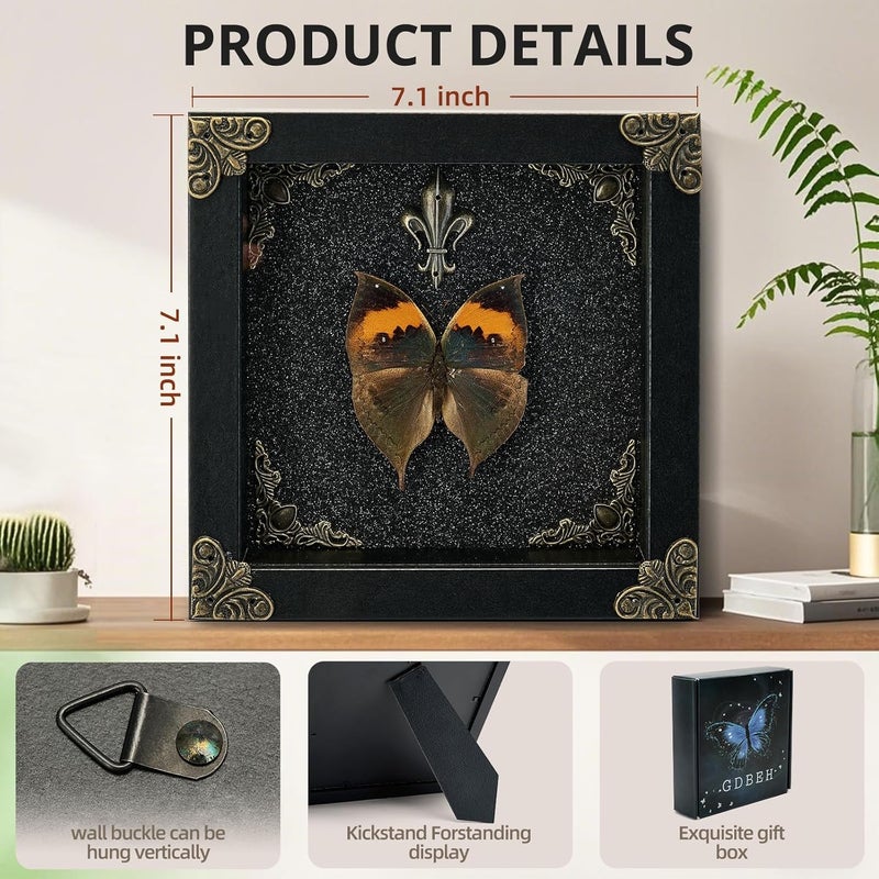 GDBEH Real Butterfly Framed Handmade - Taxidermy Butterfly Shadow Box - Real Framed Butterflies in a Box for Gothic Home Decor Aesthetic. (Kallima Inachus) - Image 2
